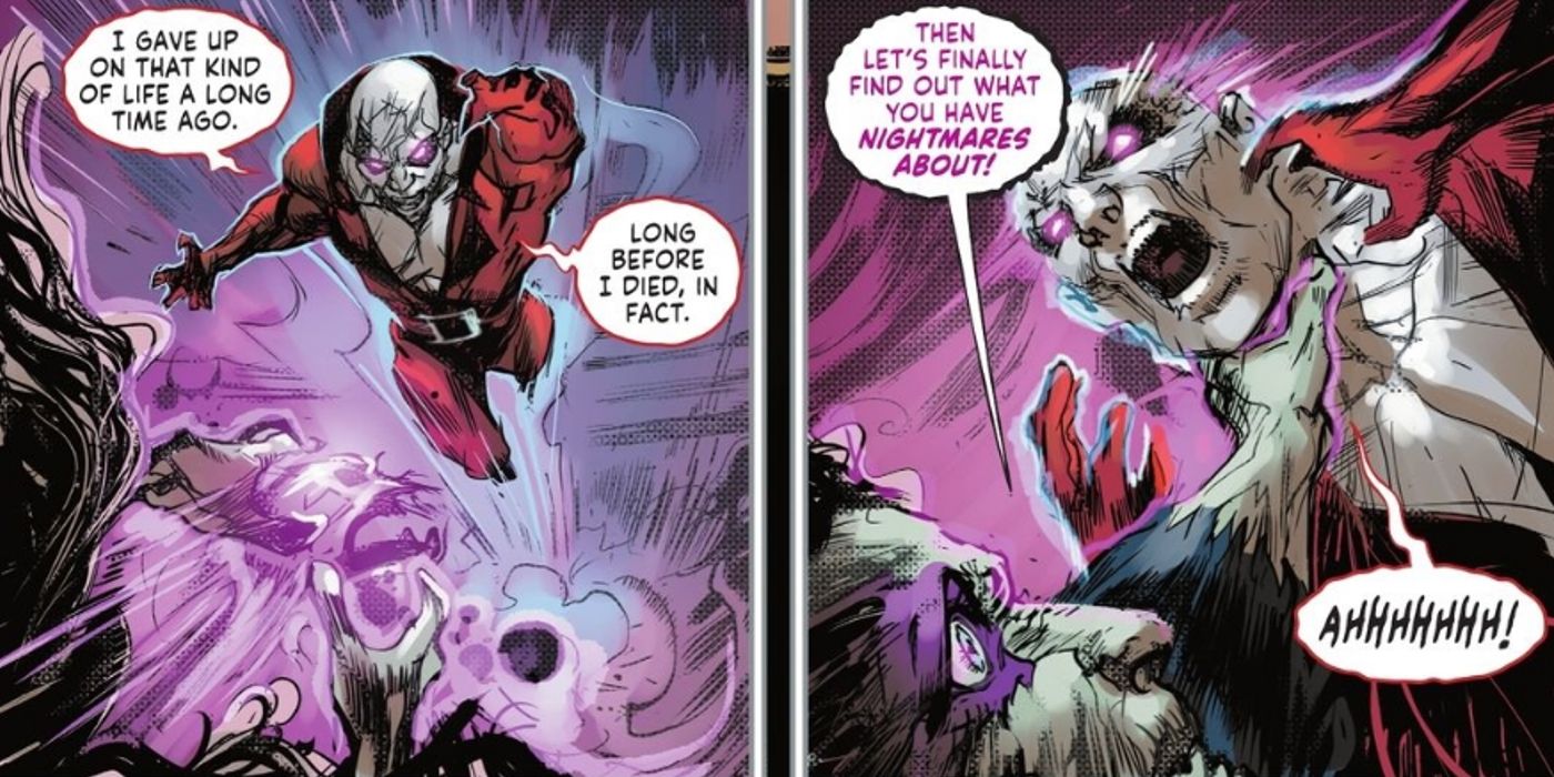 Insomnia invading Deadman's mind looking for nightmares in DC Comics