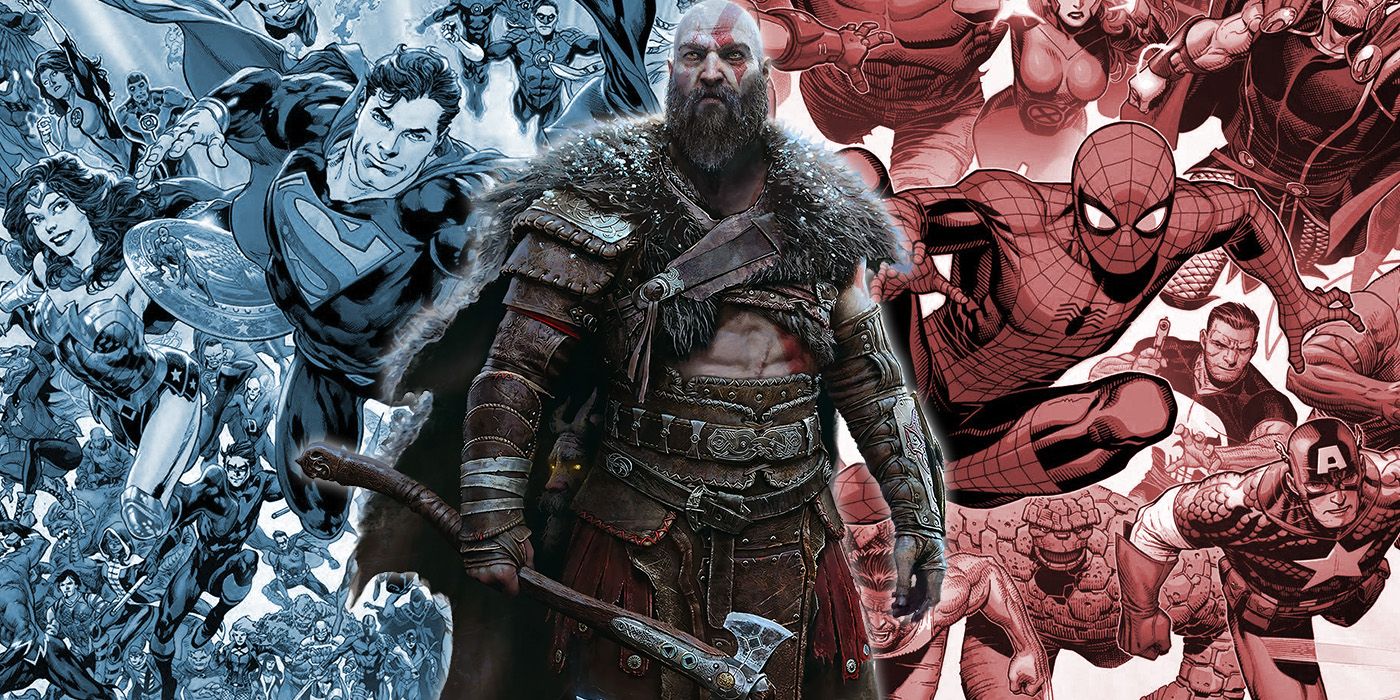 Kratos from God of War: Ragnarok and the DC and Marvel comic universes