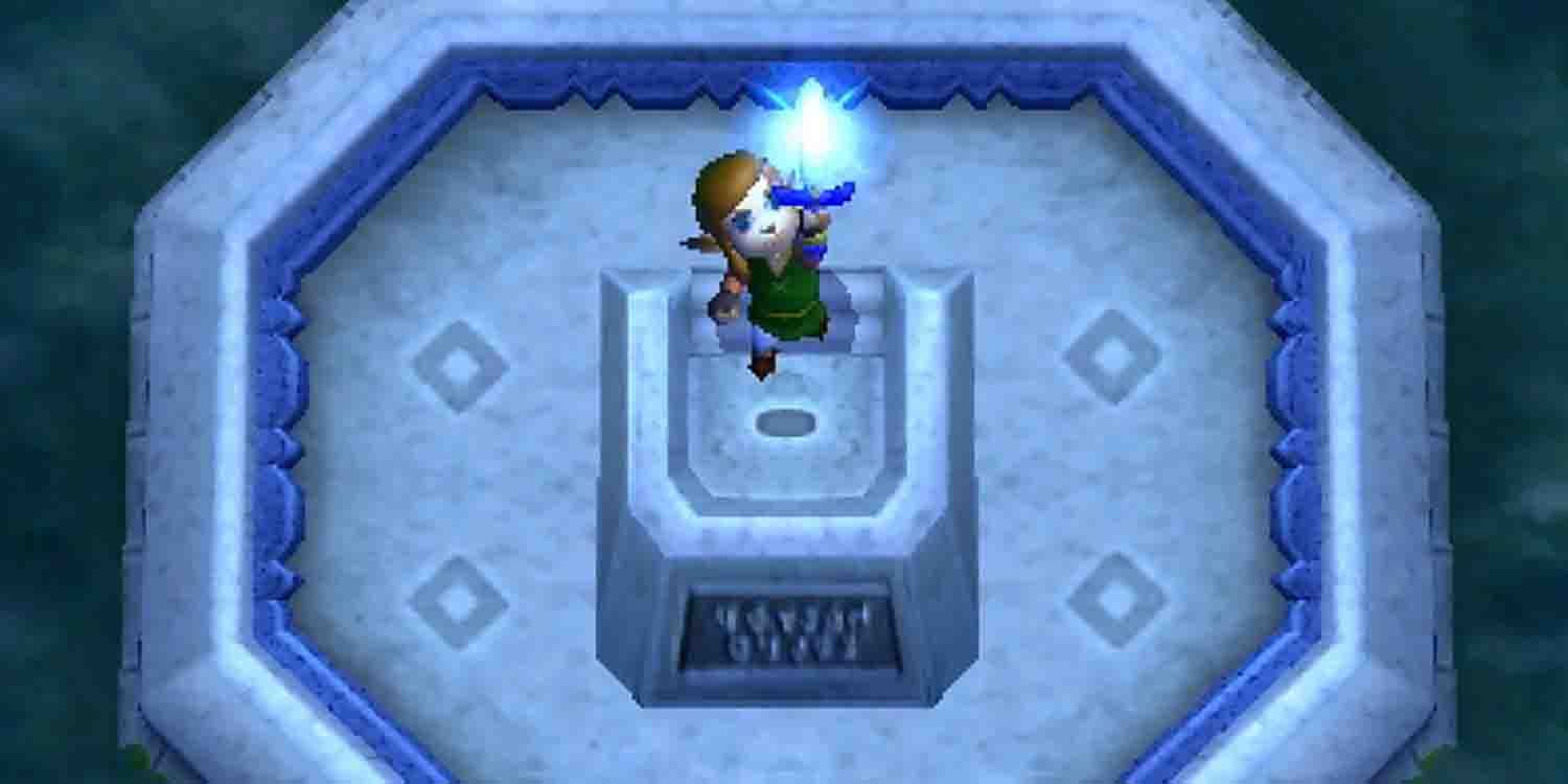 Link obtendo a Master Sword na Floresta Perdida de A Link Between Worlds