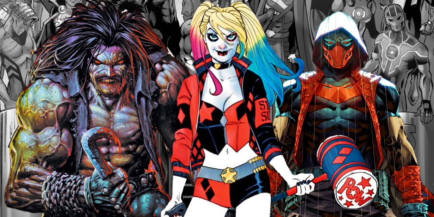 A collage featuring Lobo, Harley Quinn, and Red Hood from DC Comics
