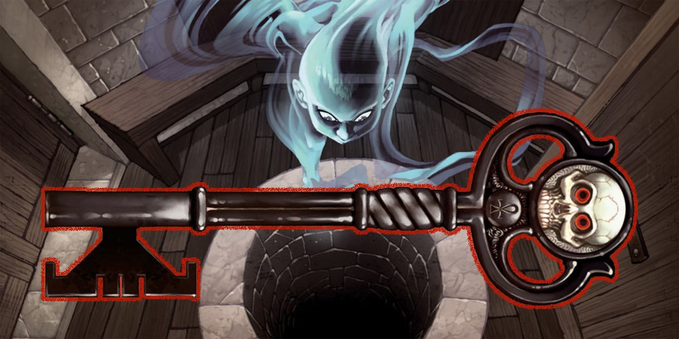 Bode as a ghost hovering over the well on the cover of Locke & Key # 2, with the Ghost Key