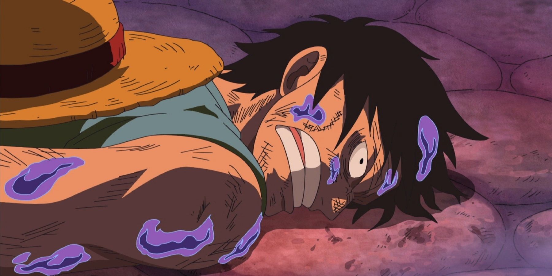 Luffy is poisoned and laying down in One Piece