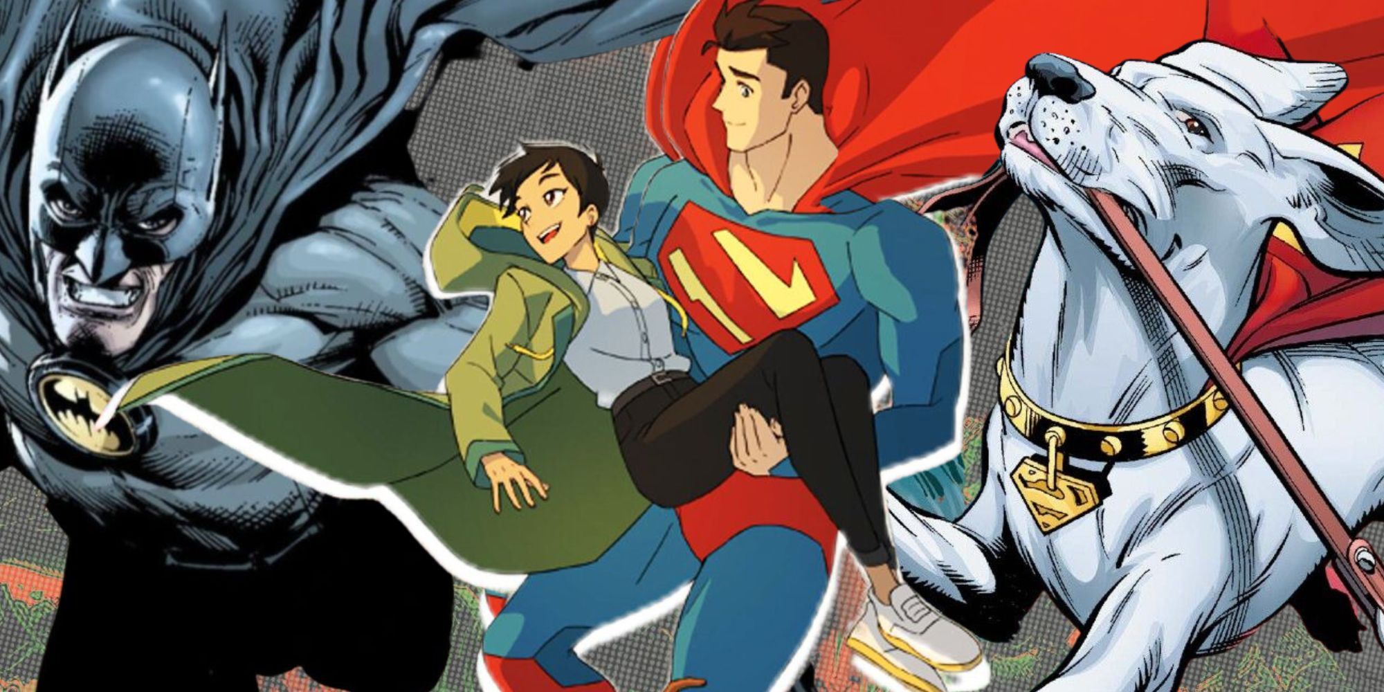 Composite image of Batman, Lois and Superman in My Adventures with Superman, and Krypto