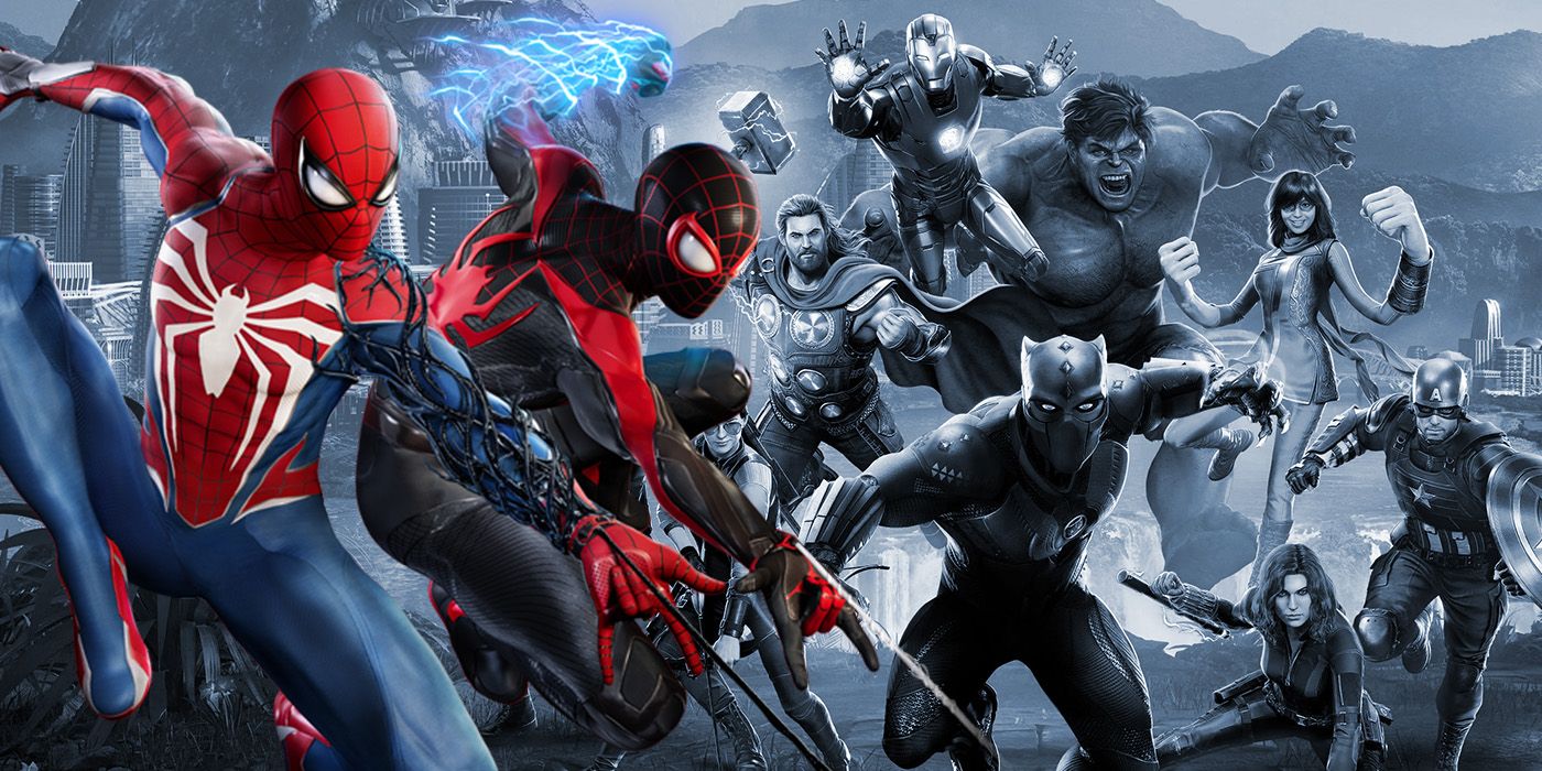 Marvel's Spider-Man and Miles Morales with the Avengers game cast