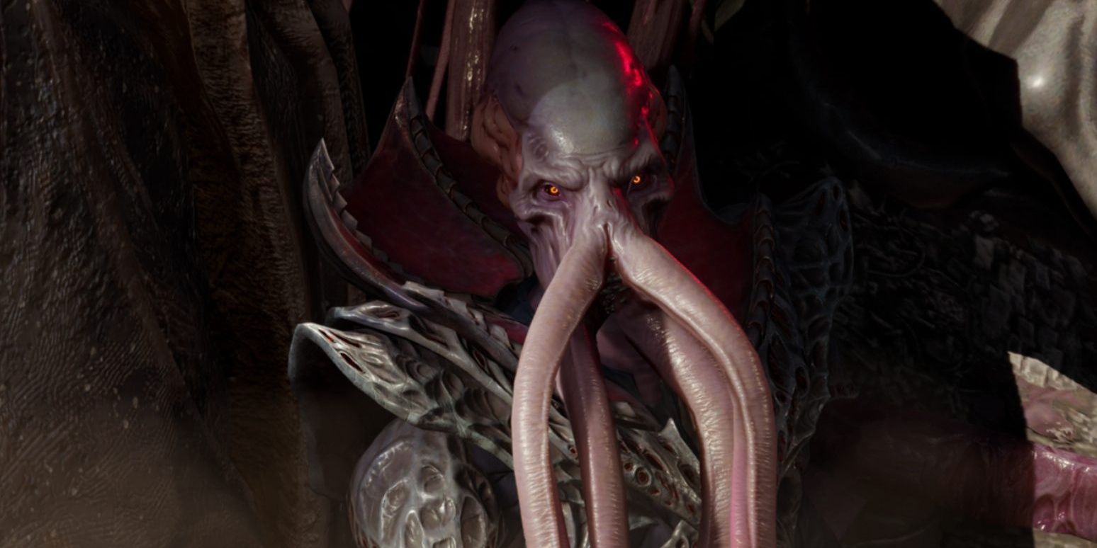 A Mind Flayer with its tentacles in view in Baldur's Gate 3.