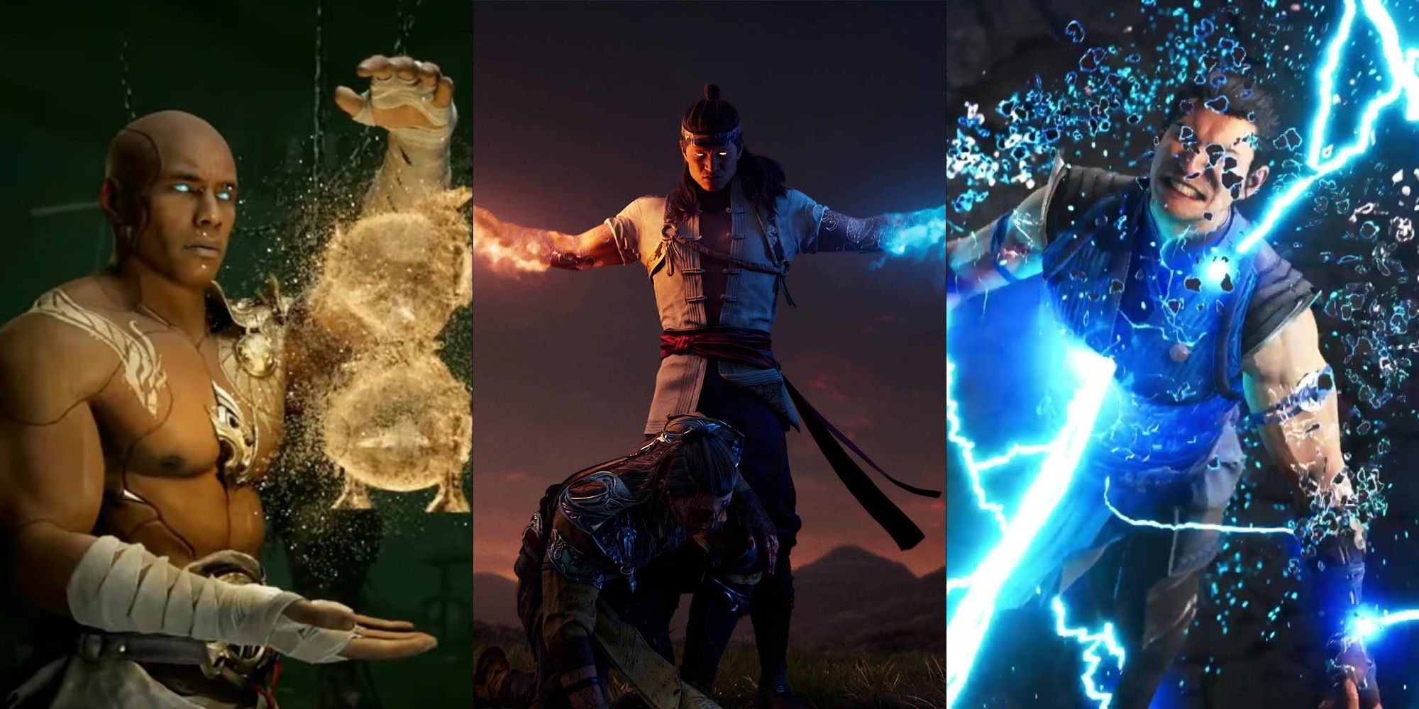 Split image of three Fatalities from Mortal Kombat 1