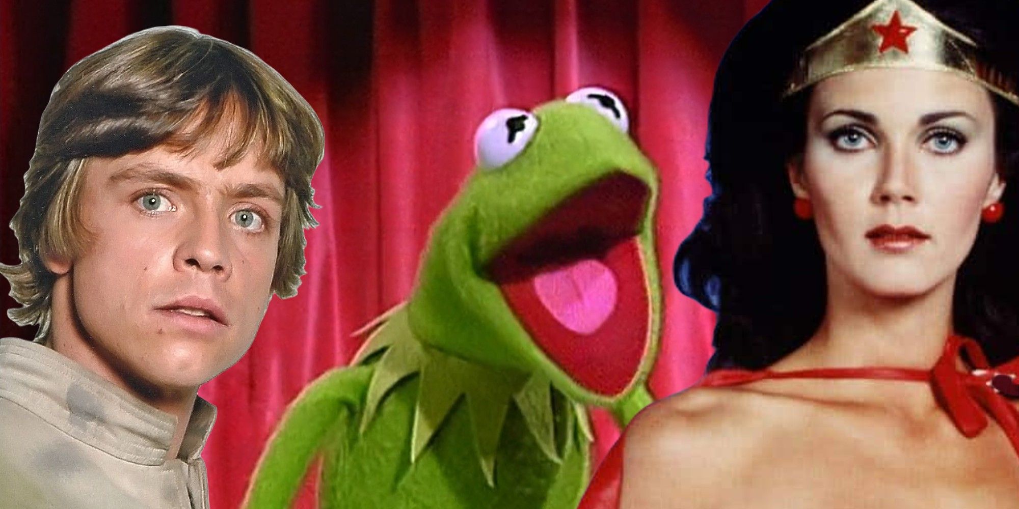 Muppet Show, Kermit the Frog, Mark Hamill as Luke Skywalker, Lynda Carter as Wonder Woman 