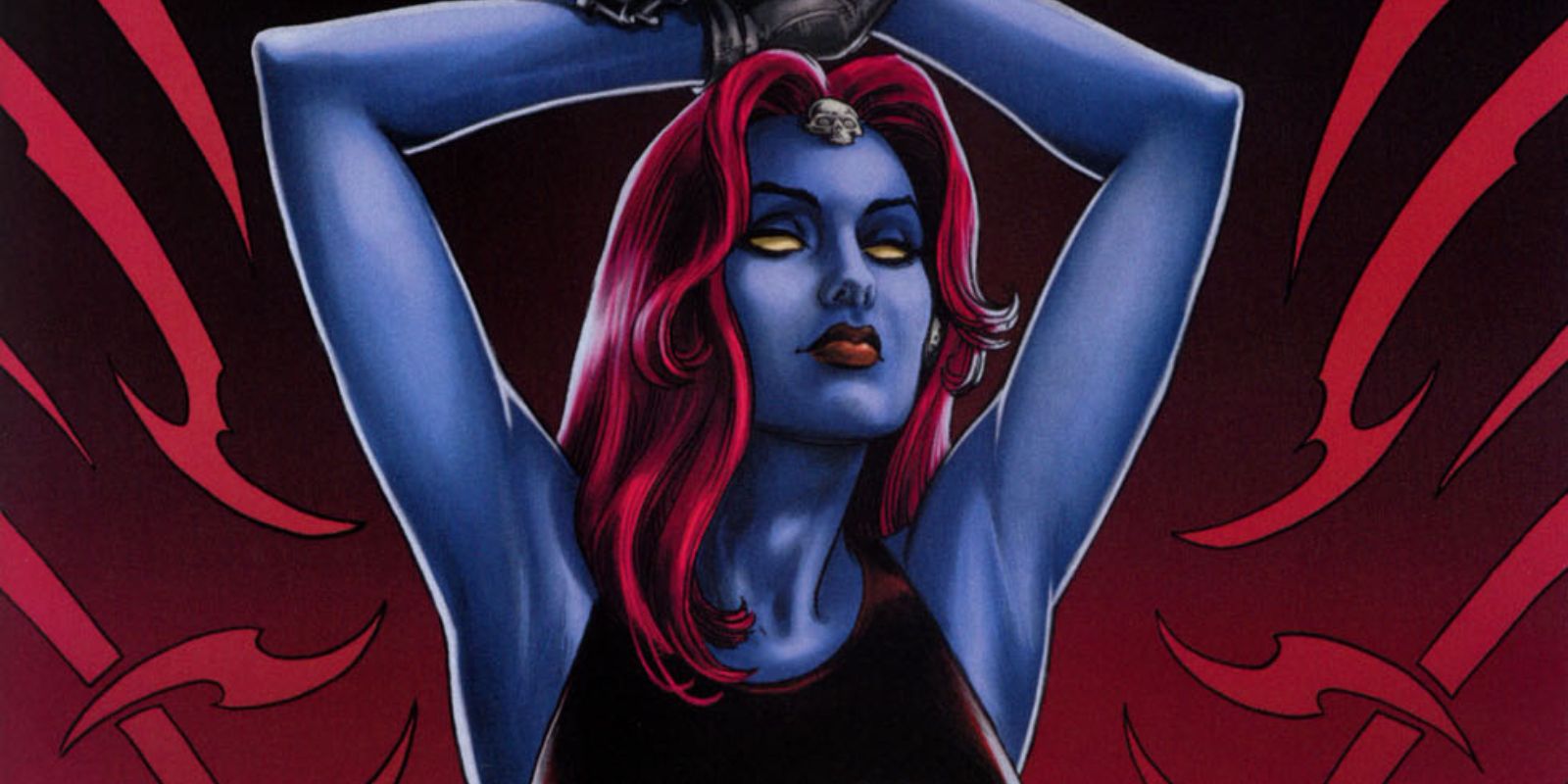 Mystique posing with arms raised in Marvel Comics