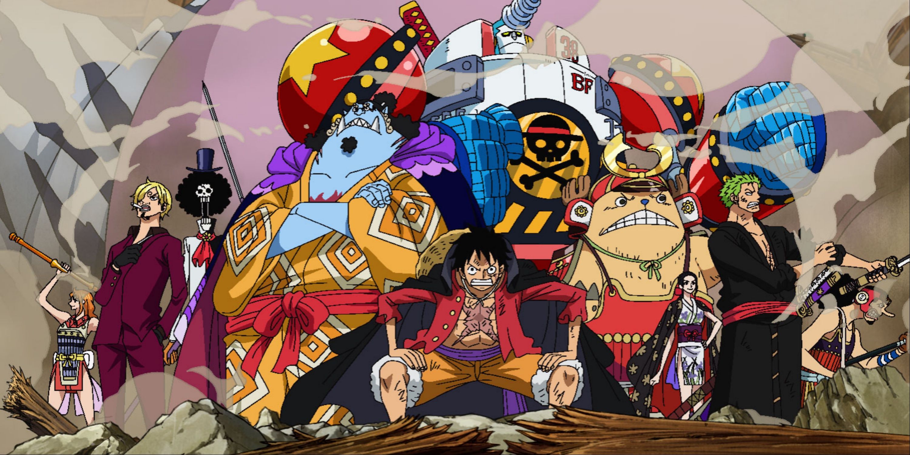The Straw Hats together in Episode 1000 of the One Piece anime in fighting poses