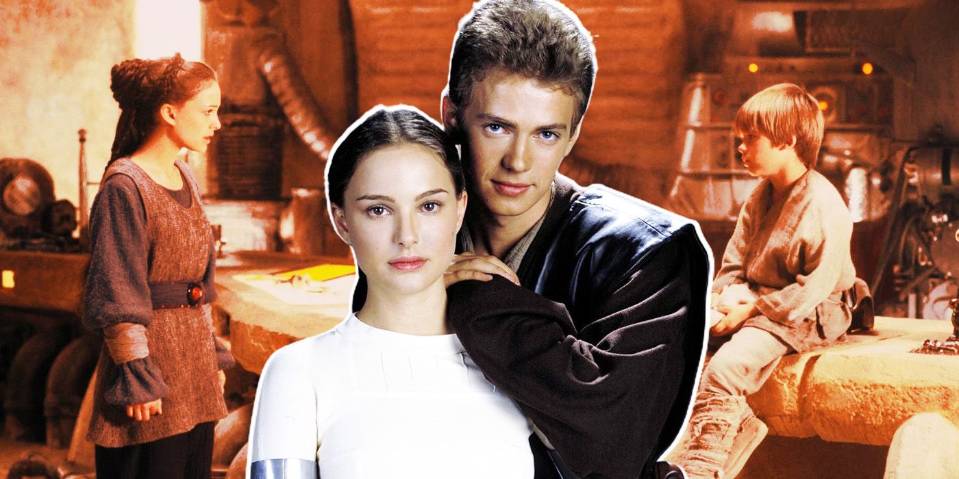 Older Padme and Anakin between their younger selves