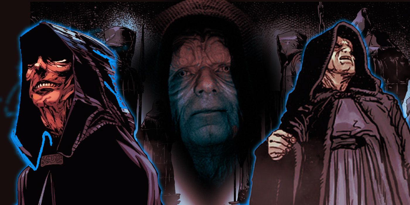 Various incarnations of Emperor Palpatine from the Star Wars movies and comics