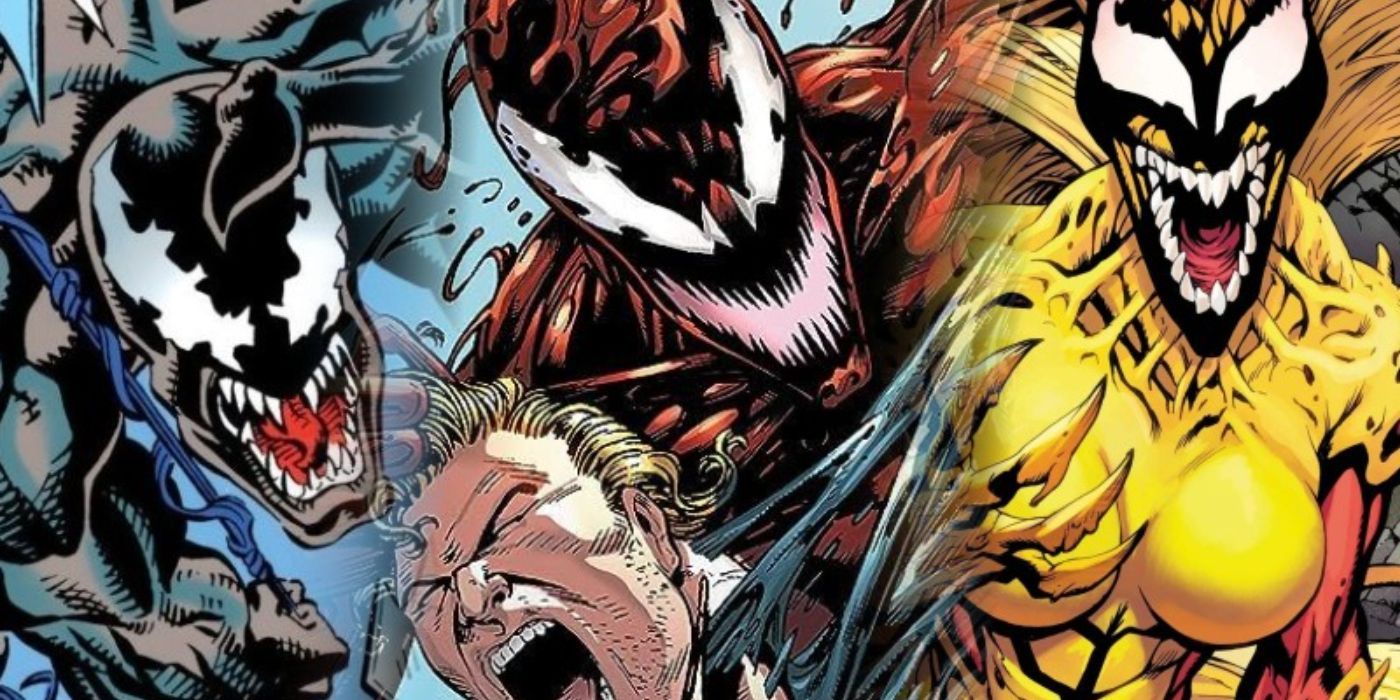 An image of Riot and Scream next to Carnage attacking Venom.