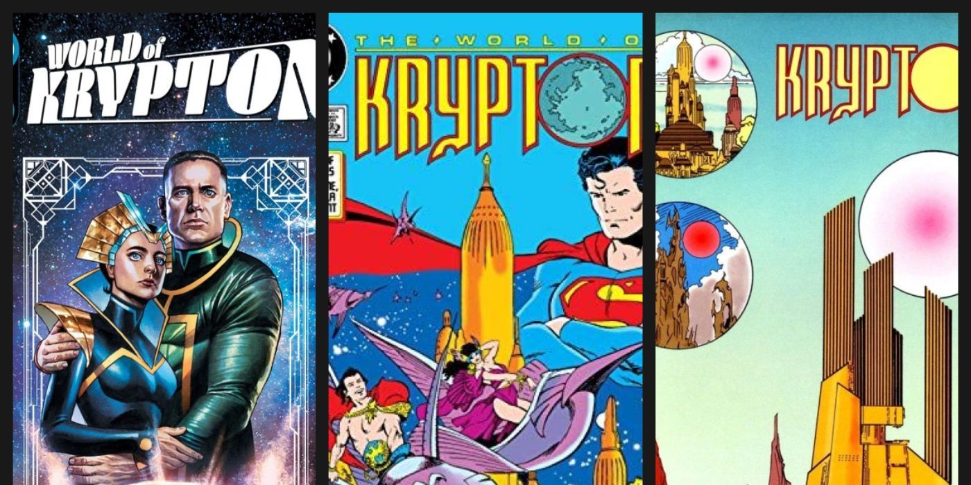 Different depictions of Krypton from Superman comics.