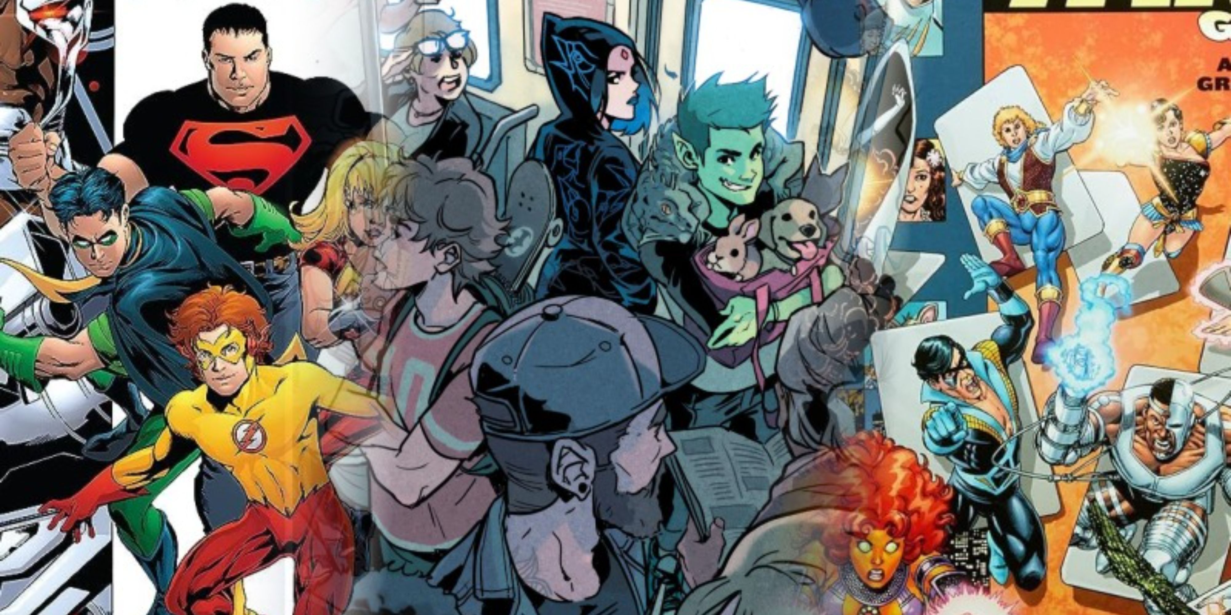 Images of the Teen Titans YA novels, Geoff Johns' Teen Titans and New Teen Titans: Games.