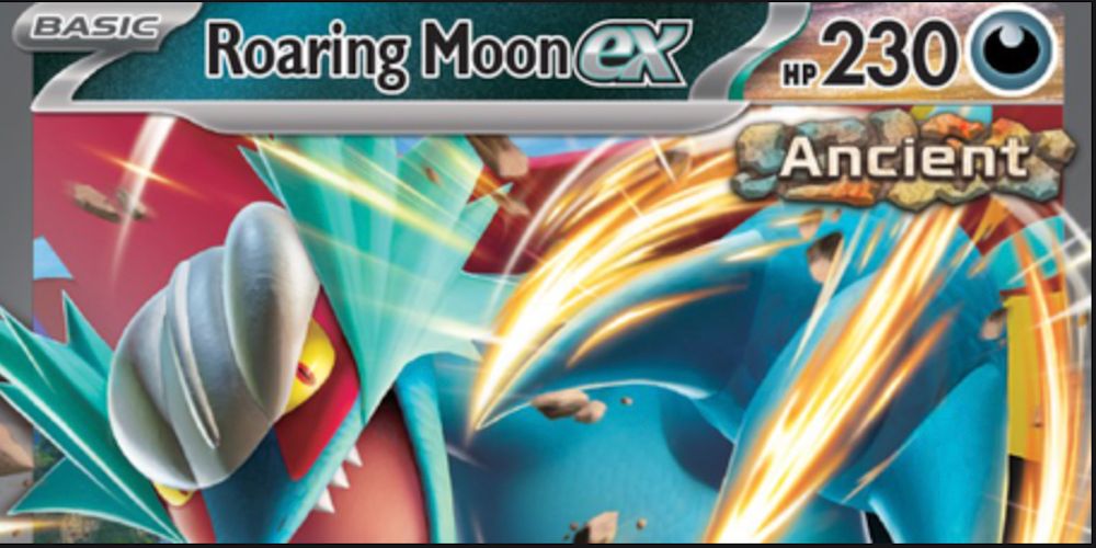Um ex-card Roaring Moon da expansão Pokémon TCG: Paradox Rift