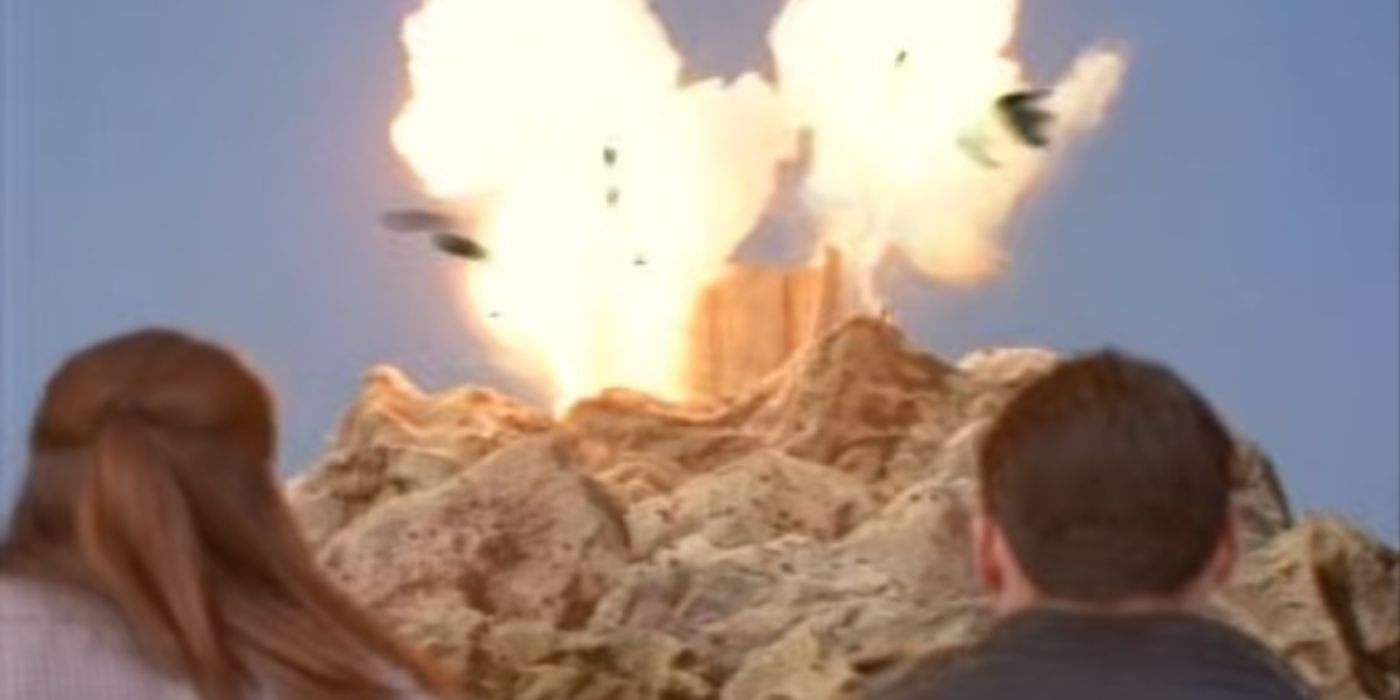 Tommy and Adam watch the Command Center blow up in the Mighty Morphin Alien Rangers finale.