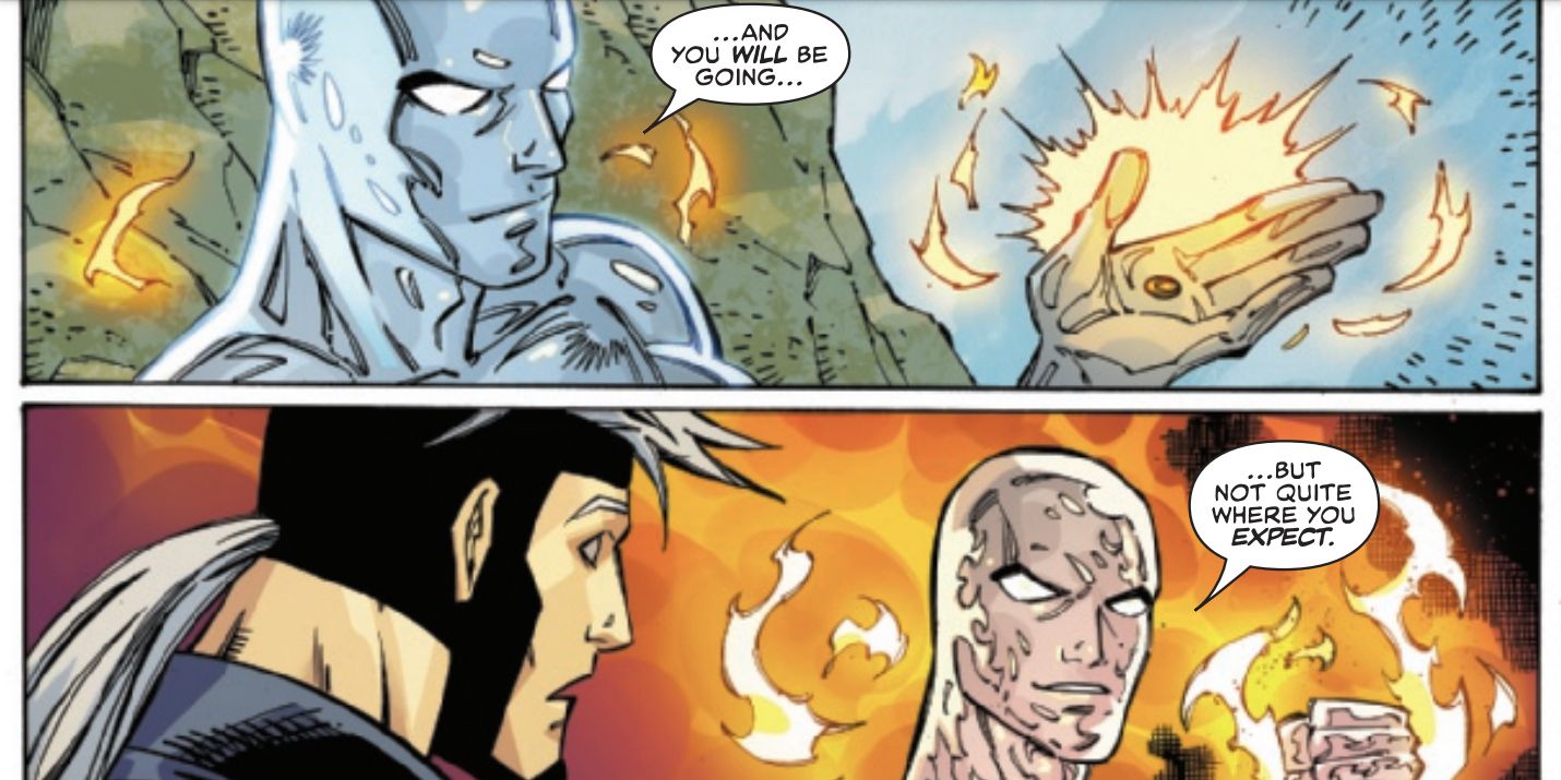 Silver Surfer revelando-se como Mephisto da Marvel Comics