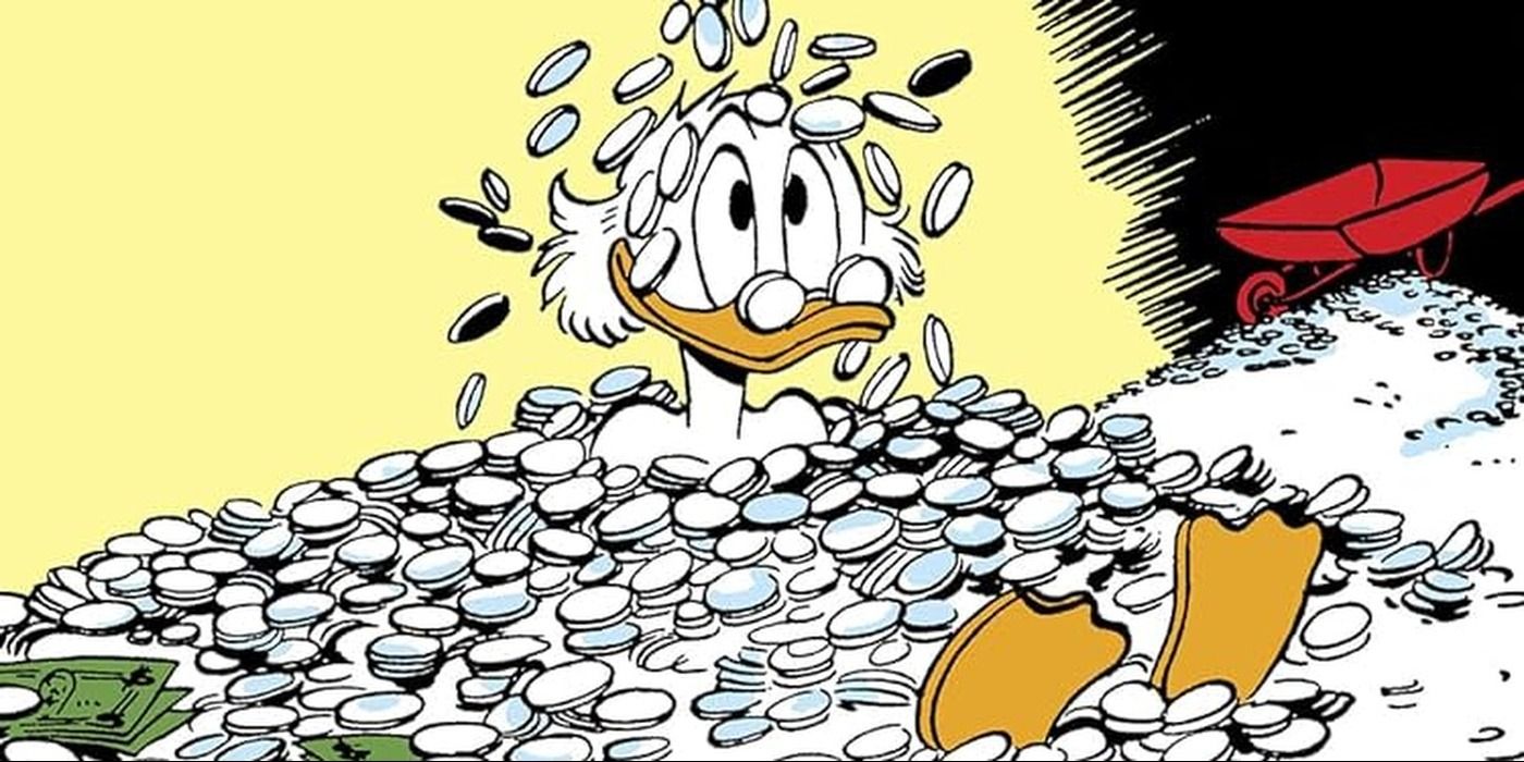  A Carl Banks drawing shows Scrooge McDuck sitting in a giant pile of money