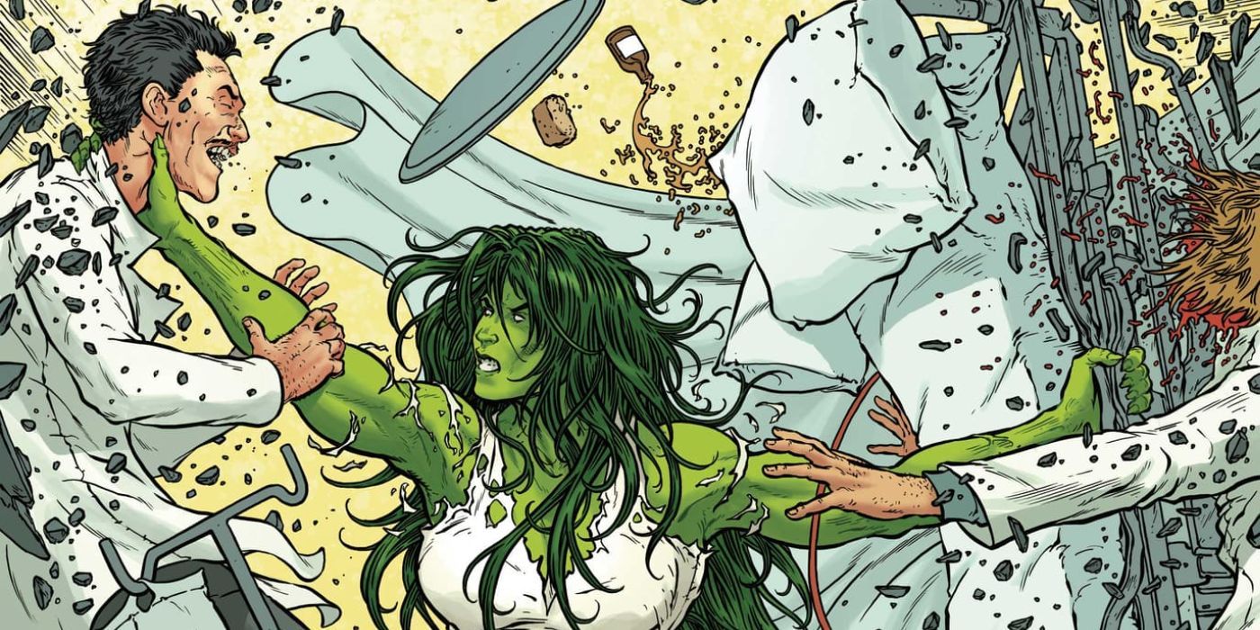 Jennifer Walters se transforma em She-Hulk pela primeira vez.