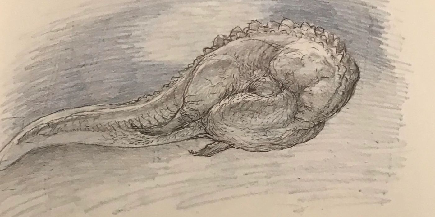 Arte conceitual da primeira forma de Godzilla em Shin Godzilla.