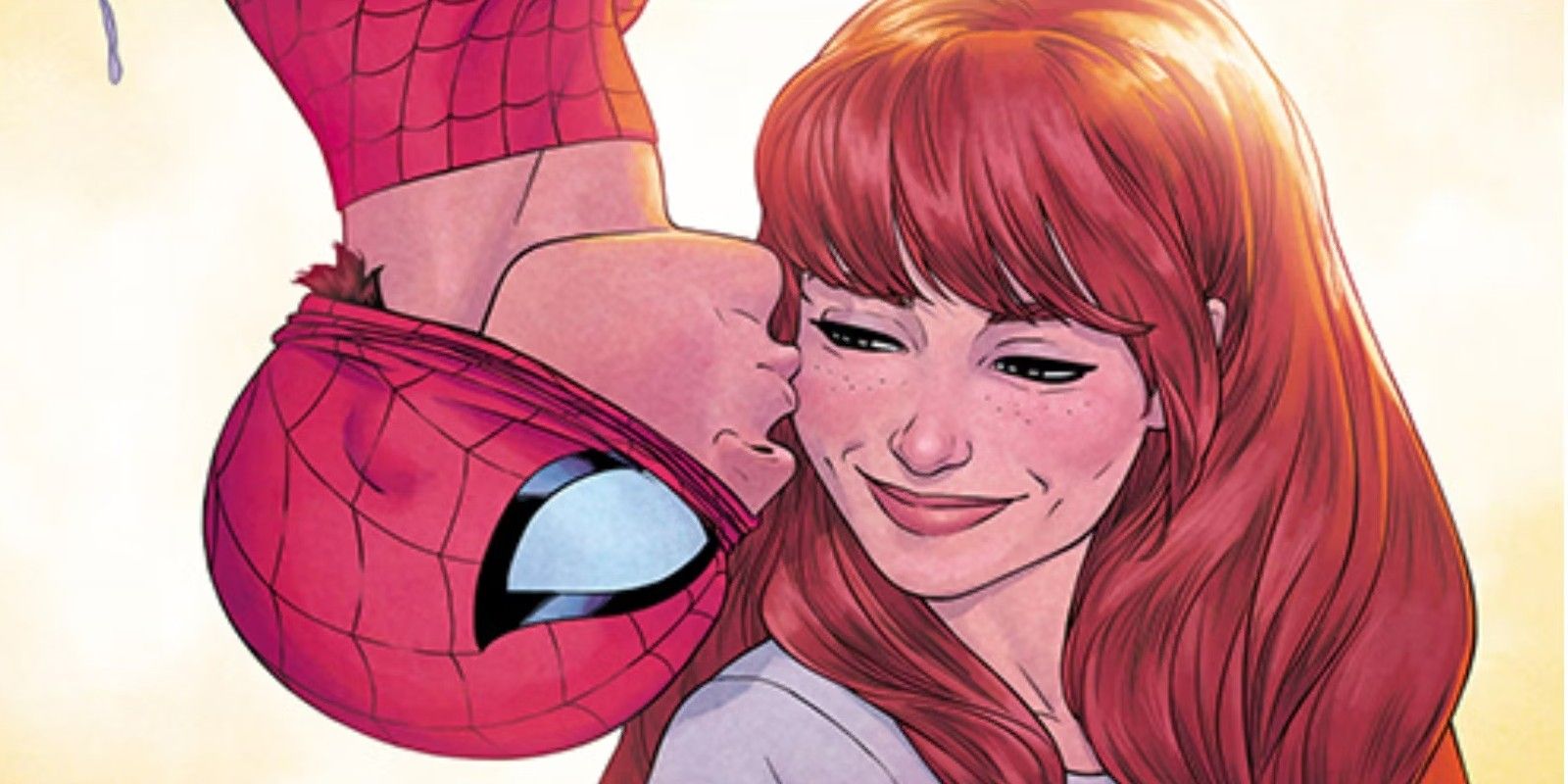 Spider-Man kisses Mary Jane Watson on the cheek in Marvel Comics