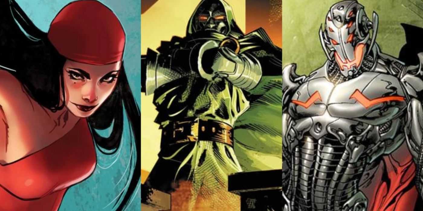 Split image of Elektra, Doctor Doom and Ultron feature