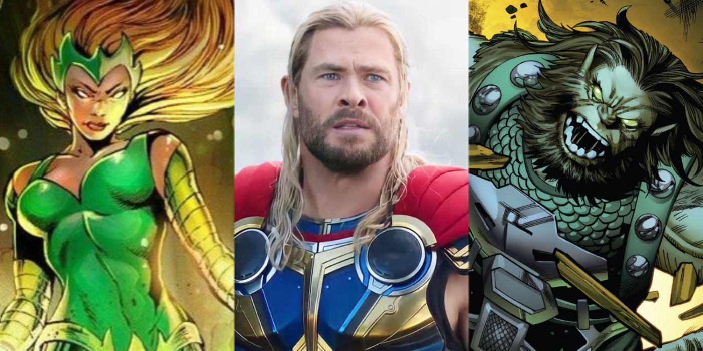 Split image of Enchantress, Thor and Ulik in Marvel feature