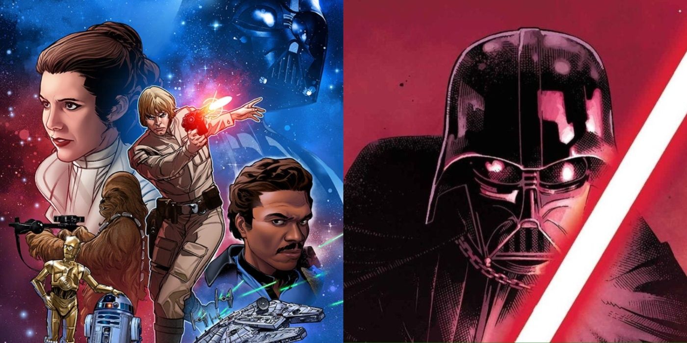 Split image of the legacy characters in Star Wars (2020) and Darth Vader in his titular series (2017).