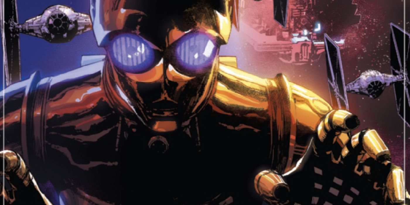 A possessed C-3P0 reaching out ominously in Star Wars: Dark Droids comic