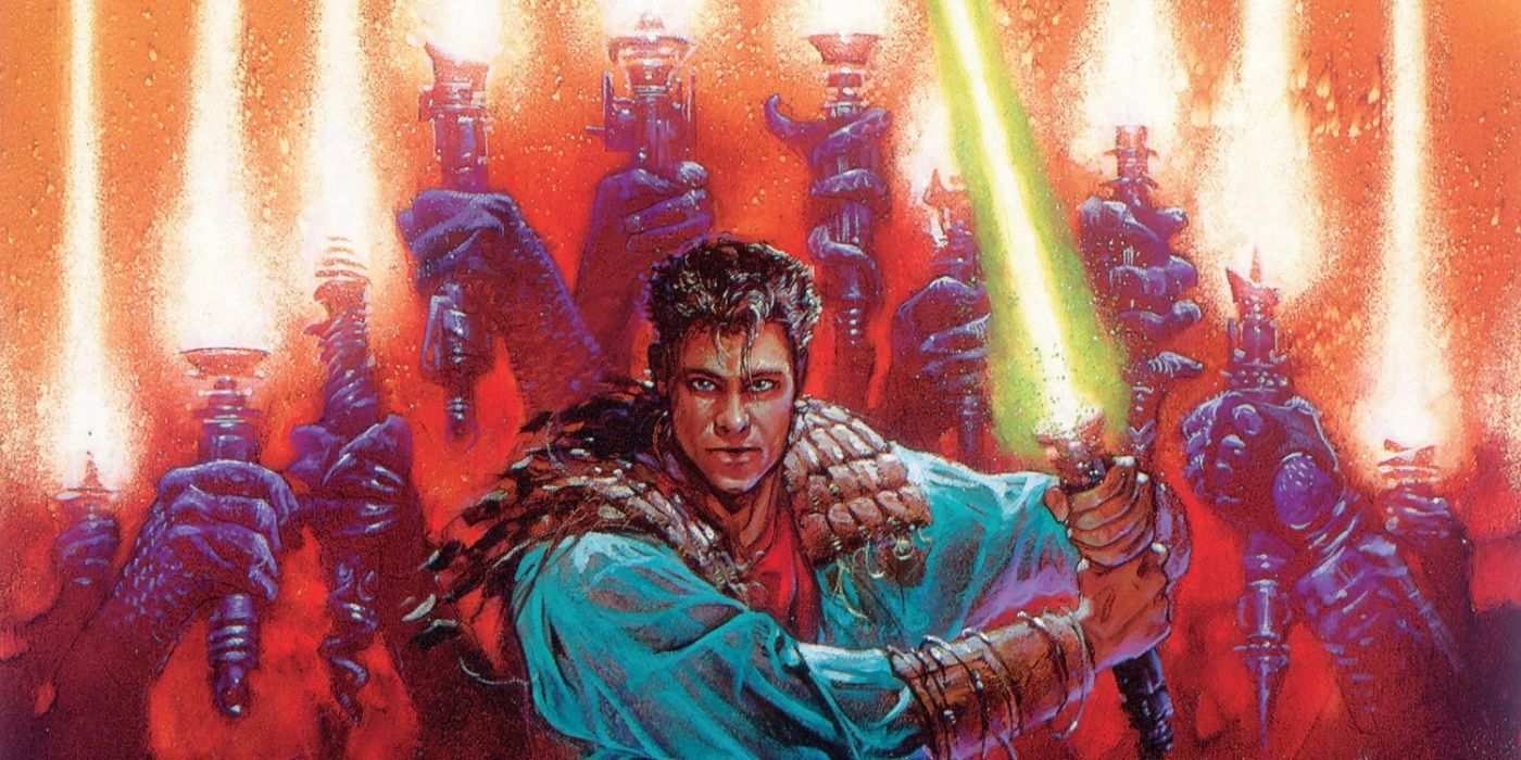 Ulic Qel-Droma empunhando seu sabre de luz verde na arte Star Wars: Tales of the Jedi.