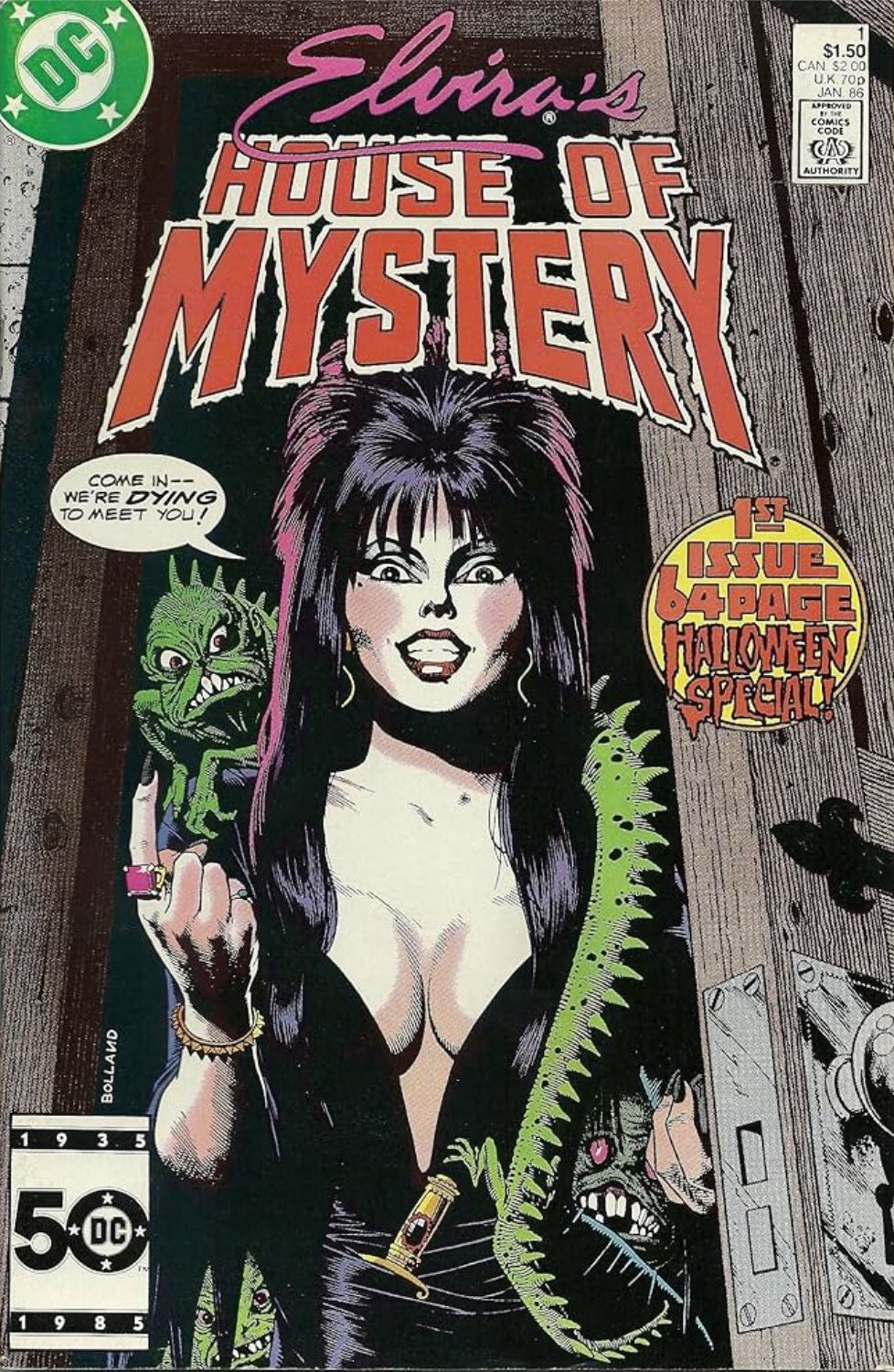 a capa em quadrinhos da primeira edição da casa misteriosa de Elvira