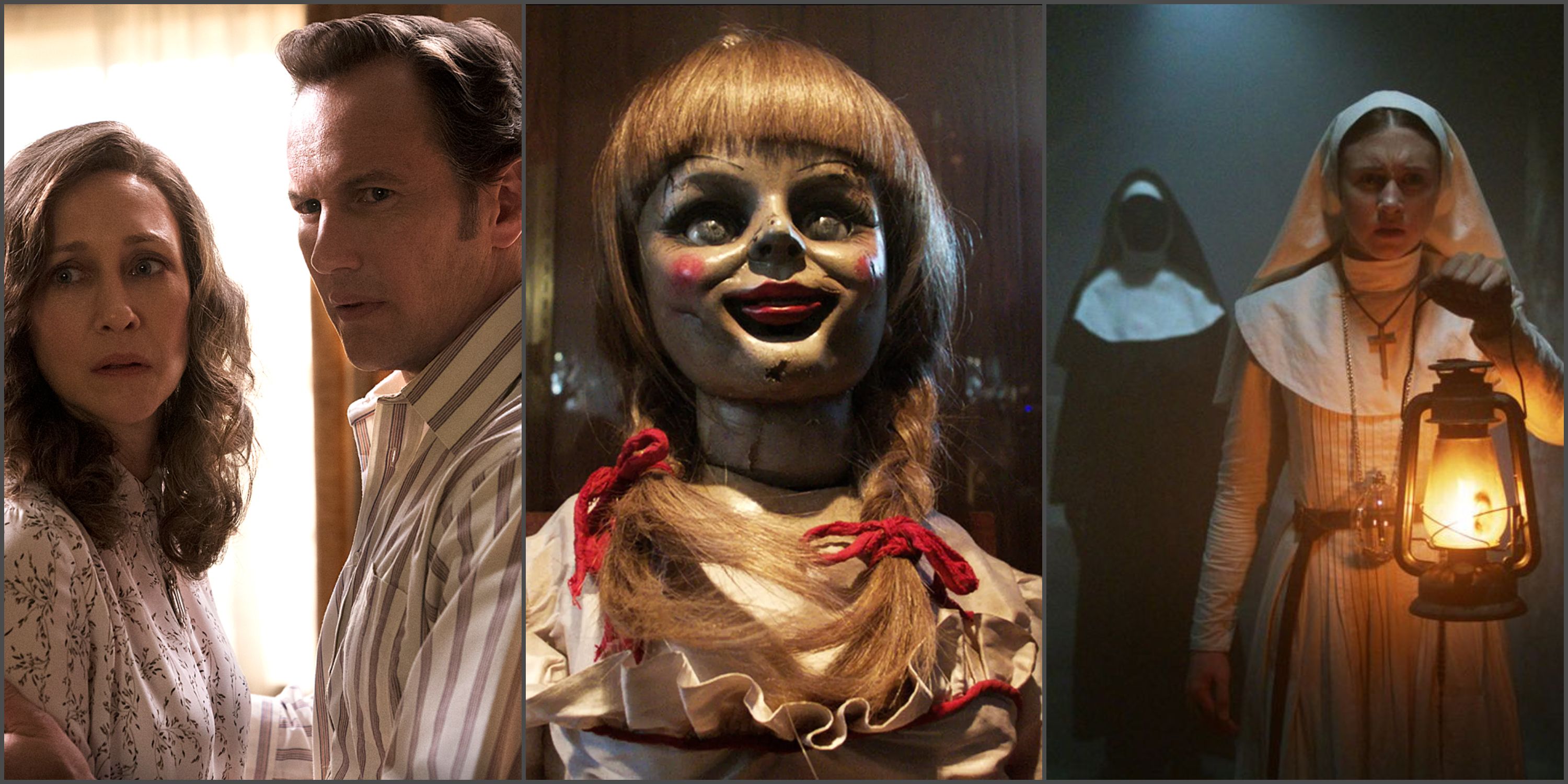The Conjuring Universe: Ed and Lorraine Warren from The Conjuring, Annabelle, and Sister Irene from The Nun