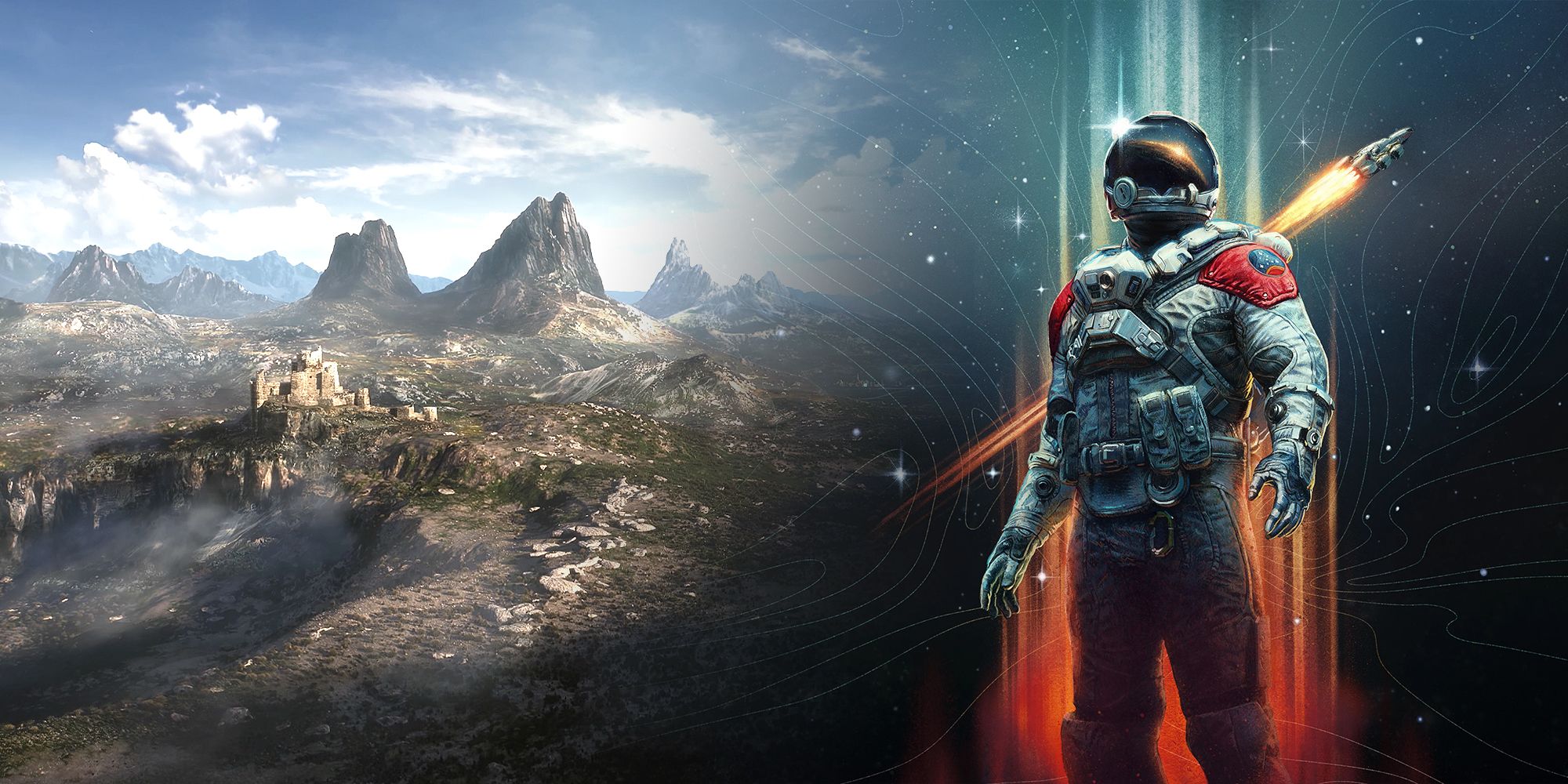 The Elder Scrolls 6 background with Starfield astronaut