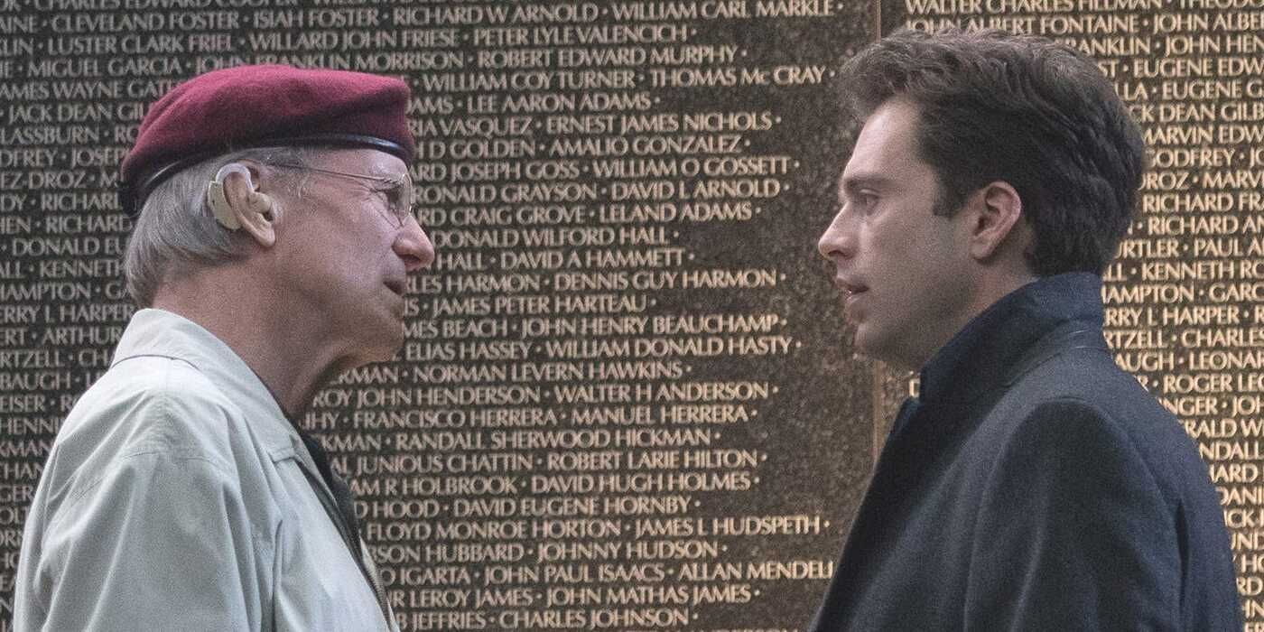 William Hurt confronts Sebastian Stan in front of the Wall of Honor in The Last Full Measure