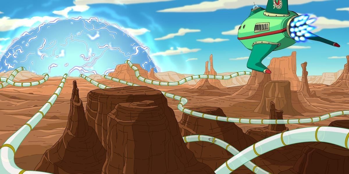 the Planet Express ship heads west
