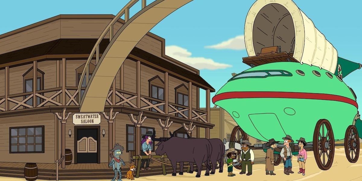 the Planet Express ship in the Far West