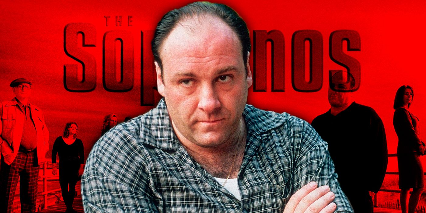 Tony Soprano in the foreground with the other characters in the background