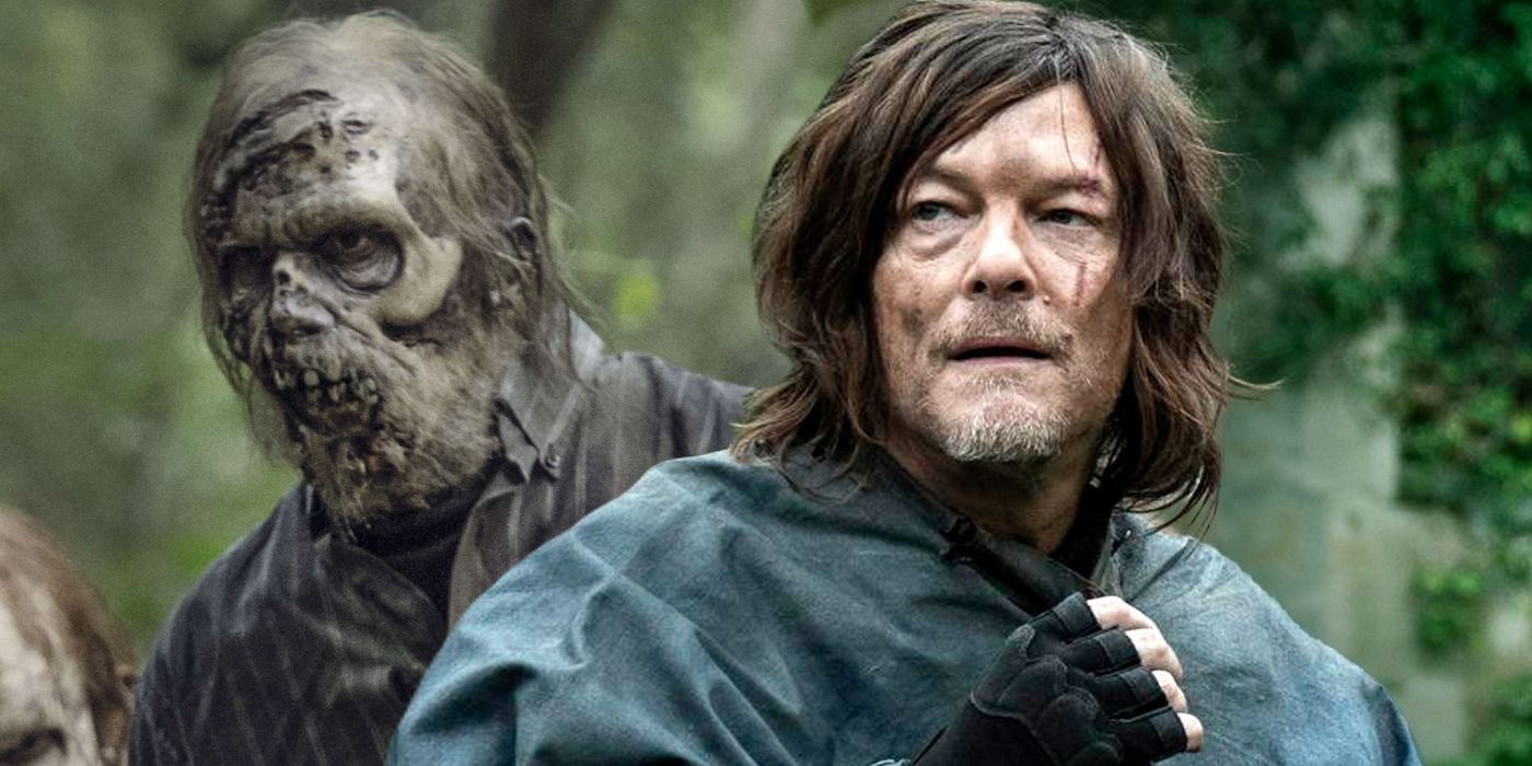 Split Image: a walker and Daryl Dixon (Norman Reedus) in The Walking Dead