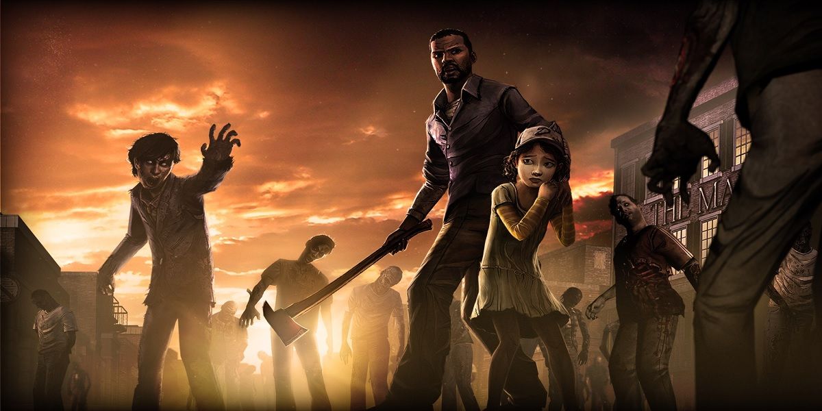 Lee protecting Clementine, The Walking Dead game