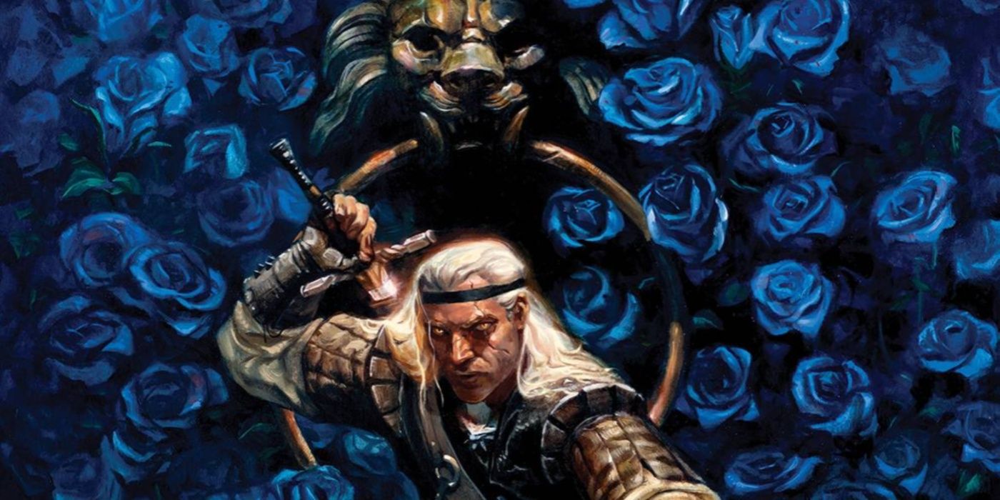 Geralt desembainha sua espada enquanto a maçaneta com o melhor tema da mansão de Nivellen aparece ao fundo.