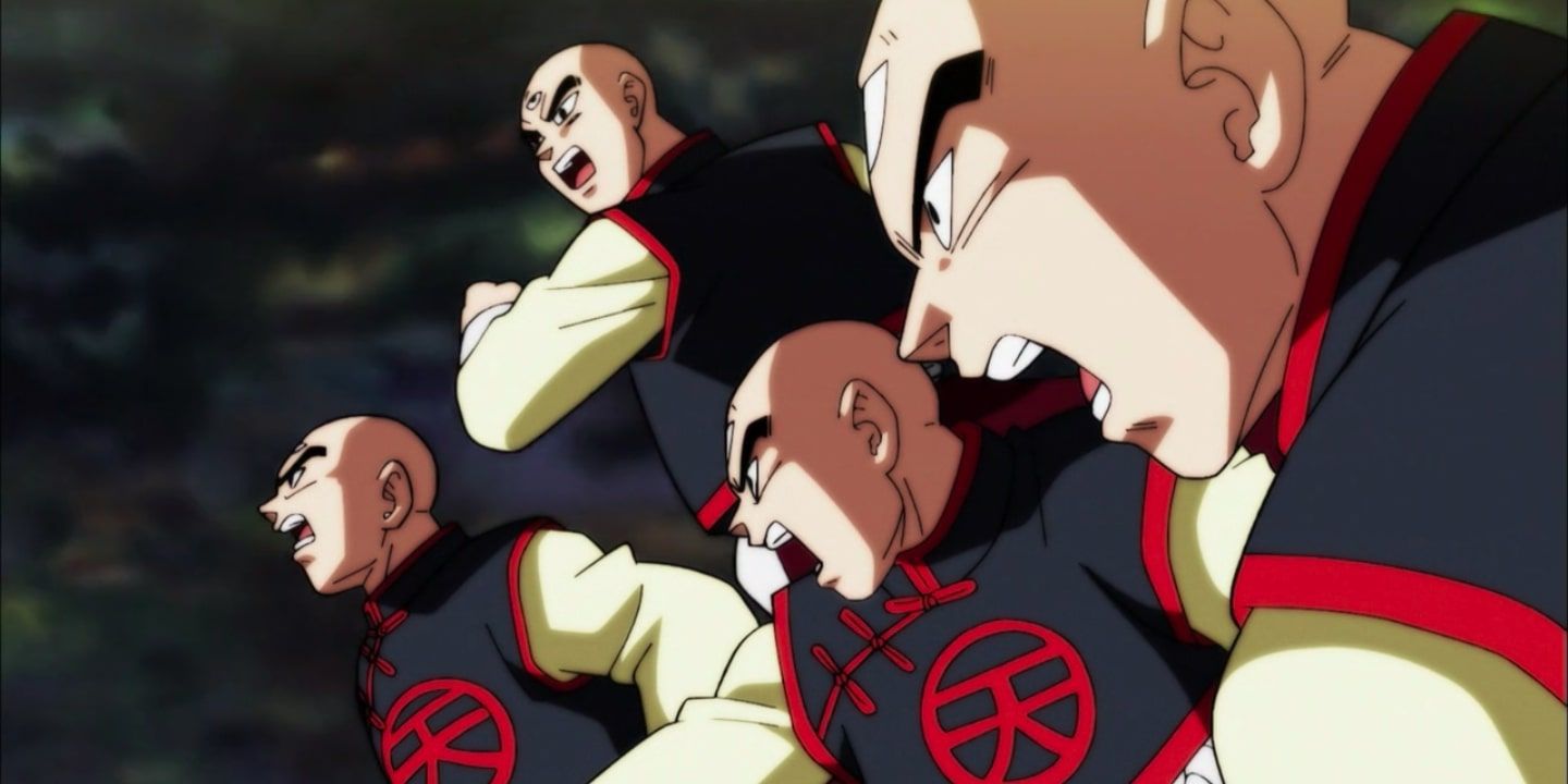 Tien charges at Harmira with his Multi-Form Technique in Dragon Ball Super.