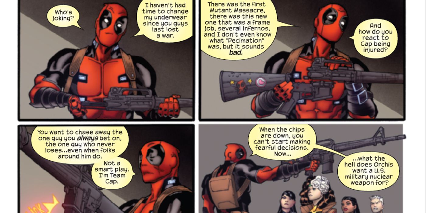 Deadpool contando aos mutantes dos Vingadores Sobrenaturais por que eles precisam ficar do lado do Capitão
