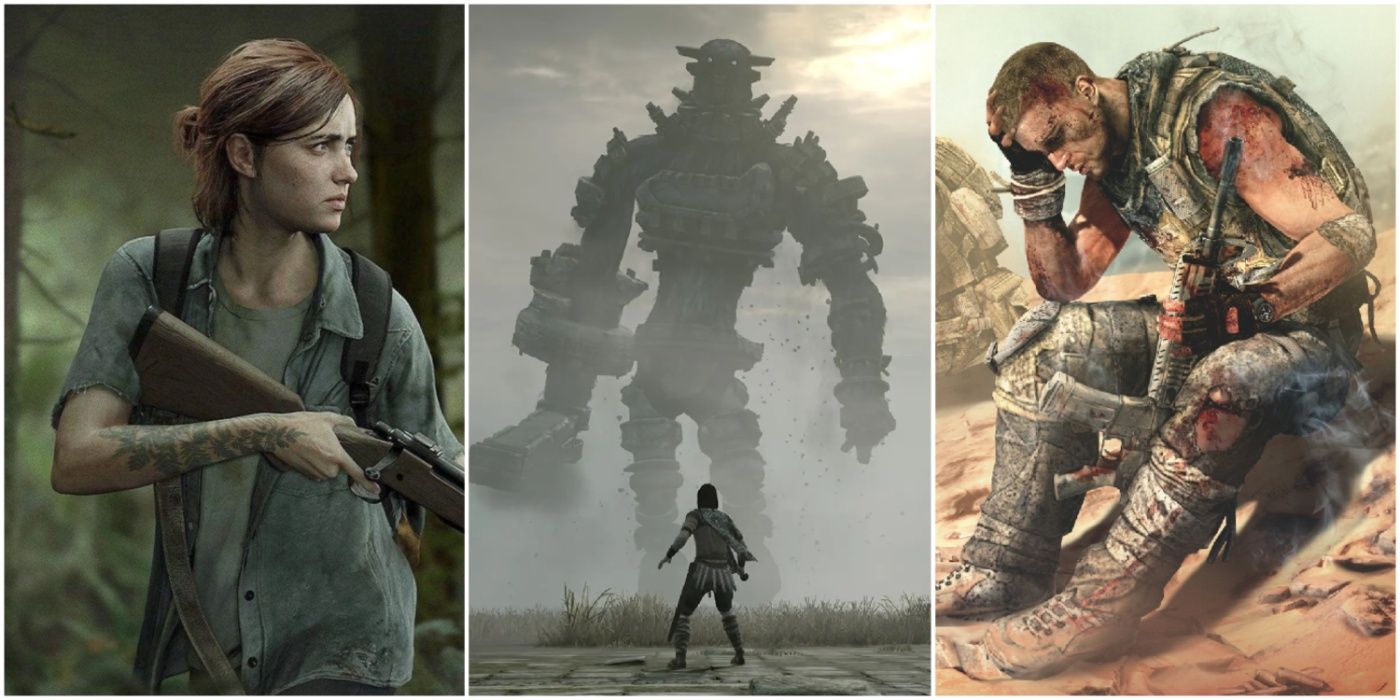 A split image showing The Last of Us Part II, Shadow of the Colossus, and Spec Ops: The Line