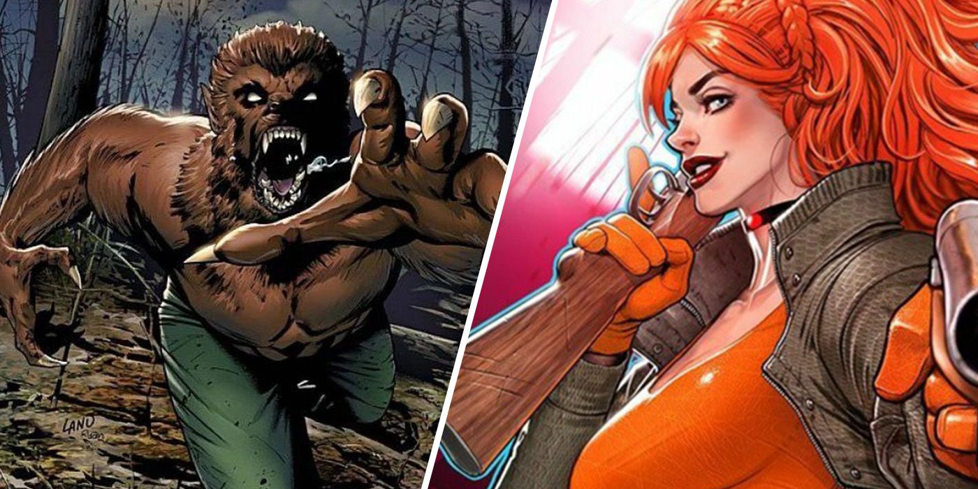 split image: Werewolf by Night attacking and Elsa Bloodstone shooting her shotgun