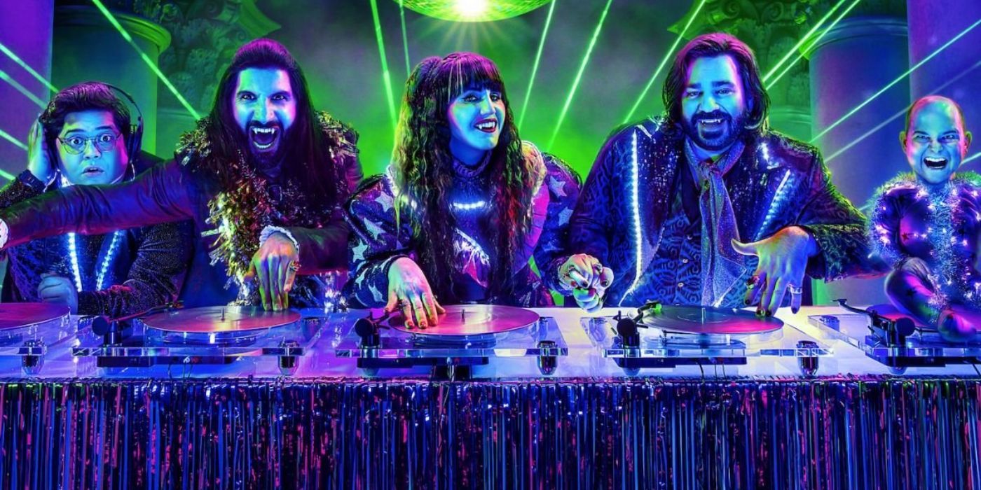 What We Do in the Shadows - Season 5 Promo Image featuring the main cast DJing