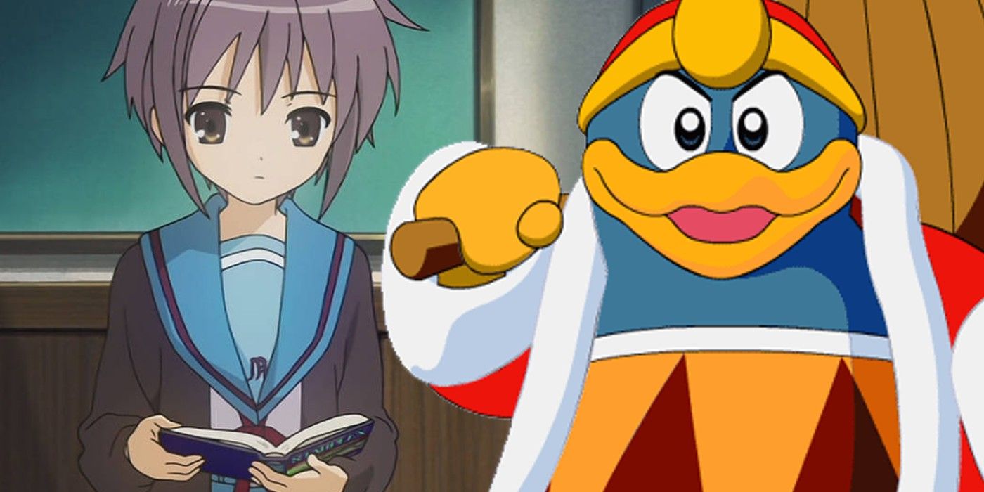 Yuki Nagato reads her book and King Dedede wields his mallet 