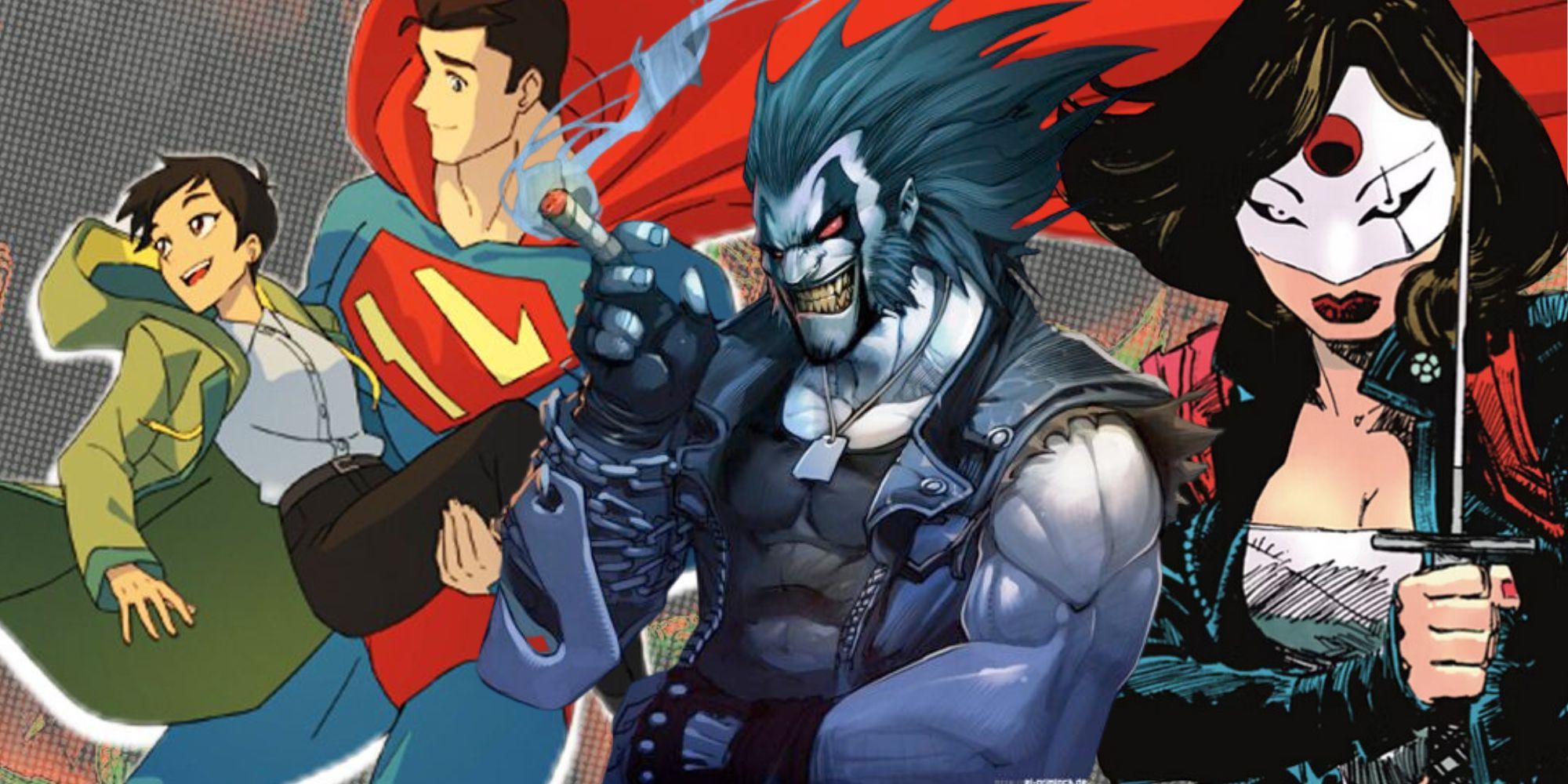 A collage of DC Superman and Lois in My Adventures With Superman, Lobo, and Katana