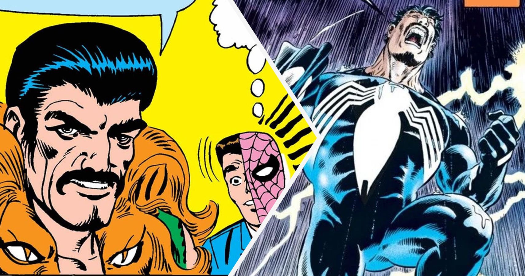 A split image of Kraven the Hunter in Spider-Man comics