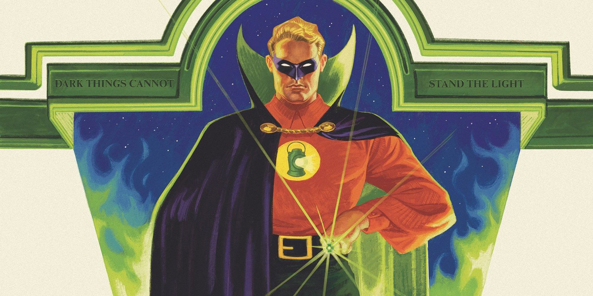 Alan Scott in his classic Golden Age costume, with his ring glowing bright green