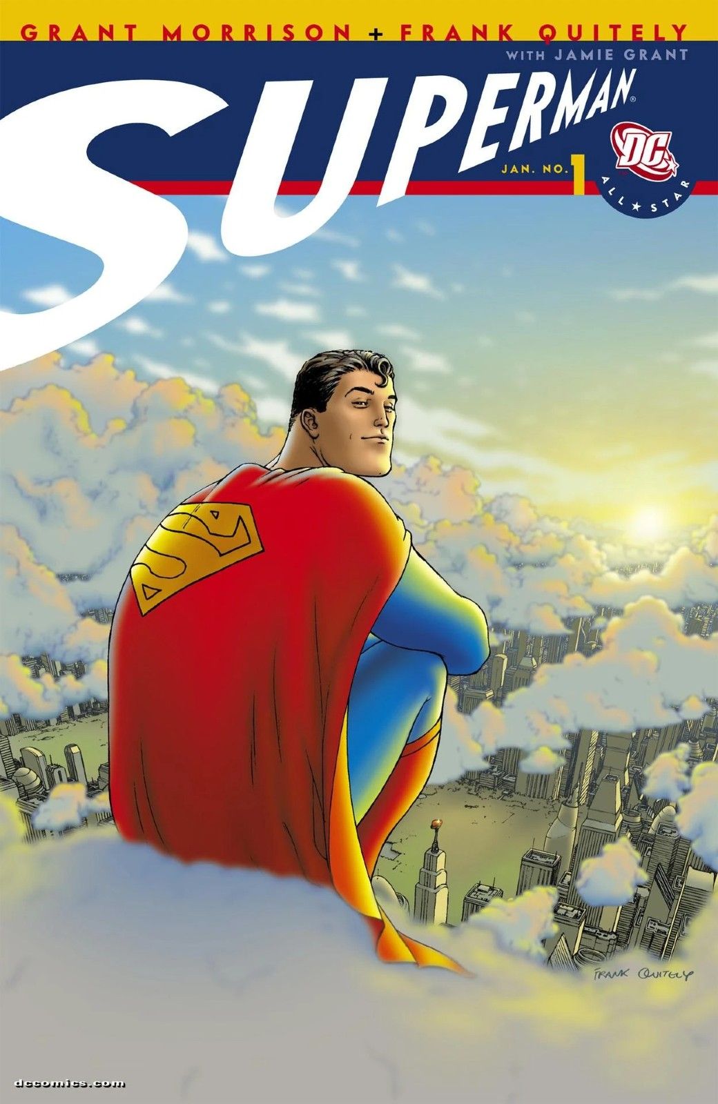 Superman casualmente senta em uma nuvem em All-Star Superman #1